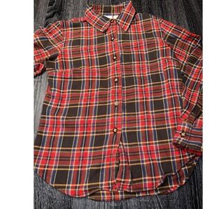 GAP Red Plaid Button Front Flannel Shirt Cotton Preppy Casual Fall Layering S